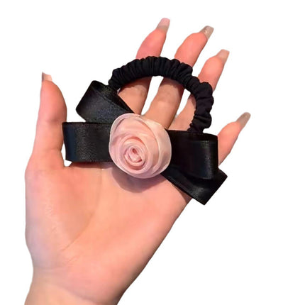 French pink rose flower bow hairpin women's back spring clip elegant hair rope Internet celebrity duckbill clip
