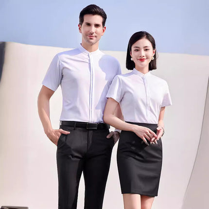 High goods stand collar Chinese style men's and women's same style shirt professional white shirt sales slim fit work clothes spring and summer new