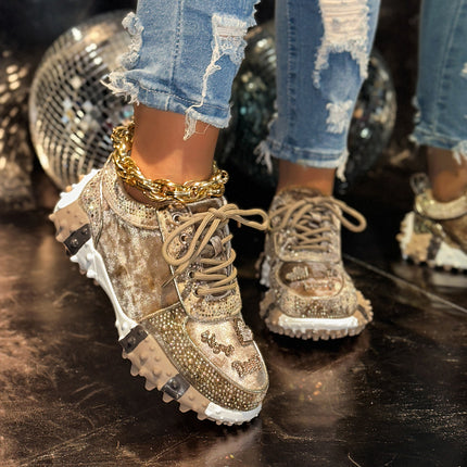 Women's New Dad Shoes Ins Fashion Rhinestone Sports Casual Shoes Cross-Border Foreign Trade Durian Sole Diamond-Encrusted Women's Shoes