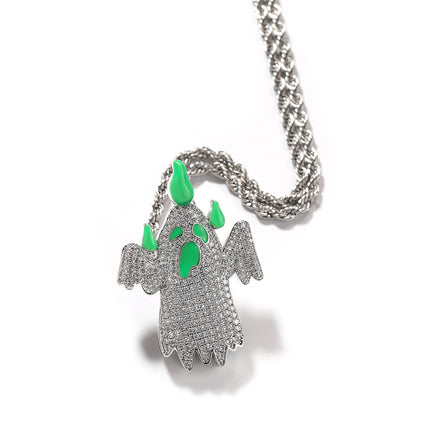 Hip-Hop Cute Colorfulful Luminous Ghost Pendant Necklace Niche Street Stylish Diamond Cartoon Sweater Chain Jewelry