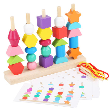 Wooden Children's Educational Beaded Toys Five Sets of Column Color Sensory Enlightenment Children's Shape Perception Building Blocks Toys