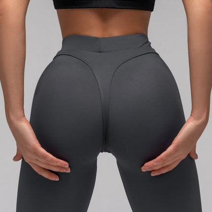 High-Waisted Tummy Control Fitness Pants for Women, Quick-Dry, High-Elasticity, Color-Blocked, Tight-Fitting, Trendy Peach-Lift Yoga Leggings