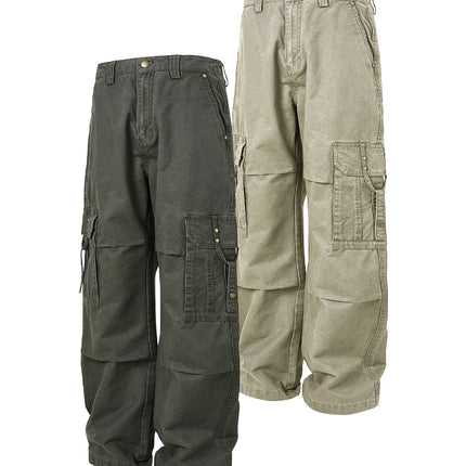 MADEEXTREME Spring New Men's Washed Old Tooling Pocket Loose Casual Pants Straight Pants
