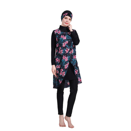 Amazon Hot-selling Hot-selling Printed Swimsuit Four-piece Set Conservative High Elastic Swimsuit Beach Suit with Hat M127
