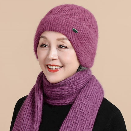 Middle-Aged and Elderly Knitted Hats Plus Plush Woolen Hats, Autumn and Winter Women's Scarf Hats, Warm Ear Protection Mother Hats, Winter Hats
