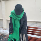 Solid color oversized scarf - extra thick - green