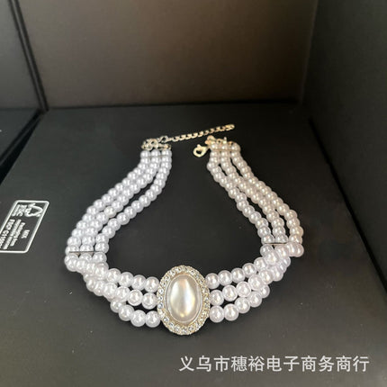 European and American Cross-border Black Multi-layer Pearl Necklace Retro Niche Court Elegant Chain Women Choker Clavicle Chain Women