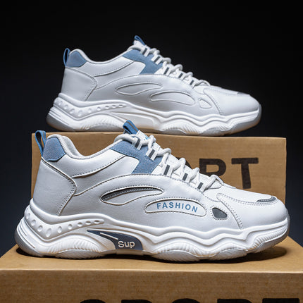 Autumn and Winter New Student Sneakers Leather Deodorant Black Fashion Men's Shoes Lace-up White Men's White Shoes