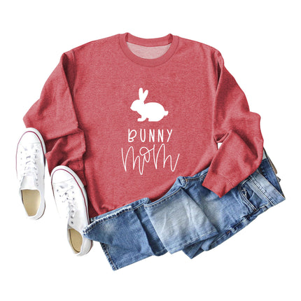 Amazon Cross-Border Export European and American Fashion Bunny Mom Fun Casual Women's Loose Long-Sleeved Round Neck Sweatshirt