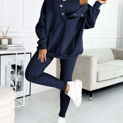 Amazon Hot Products Women's Sports Casual Hooded Sweater Thickened Thread Slim Vest Pants Three-Piece Set