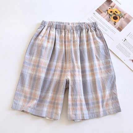 Couples Shorts Pure Cotton Washed Cotton Women's Home Shorts Loose Summer Thin Men's Plaid Beach Pants