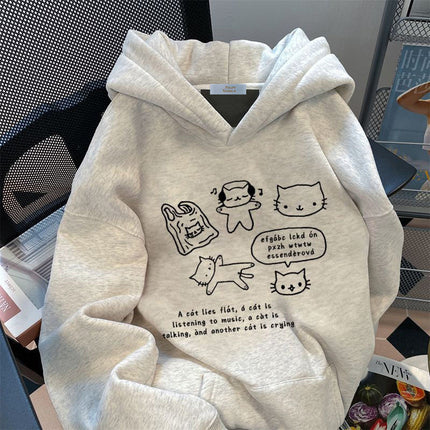 100 cotton gray puppy American-style pullover hooded sweater women's spring and autumn 2024 new loose long sleeve top