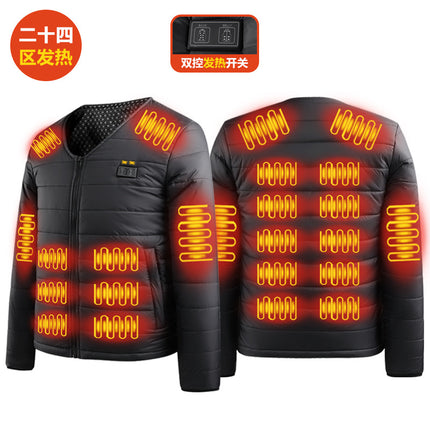 Factory Direct supply intelligent heating cotton-padded clothes constant temperature electric heating cotton-padded clothes winter V-neck front and rear heating long sleeve warm clothes