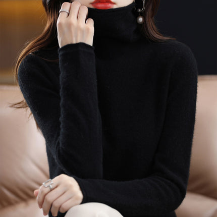 Curled Pile Collar Wool Sweater Women's 100 Pure Wool Base Shirt Autumn and Winter New High Neck Cashmere Knitted Sweater