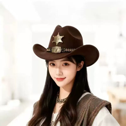 Solid Color Light Board Felt Western Cowboy Hat Outdoor Autum Hat Women's Simple French Hat Men's High-End