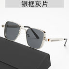 Silver frame, grey lens