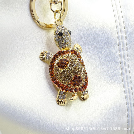 Chinese style creative diamond-encrusted turtle car keychain women's bag pendant metal key ring small gifts wholesale