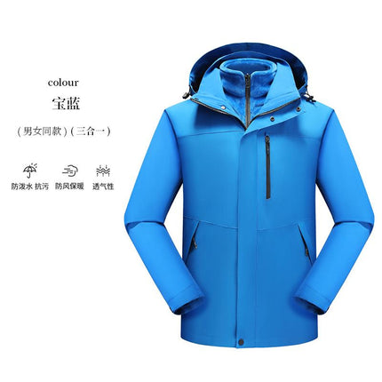 Two-piece three-in-one assault jacket printed logo silver fox velvet liner detachable outdoor windproof jacket for men and women