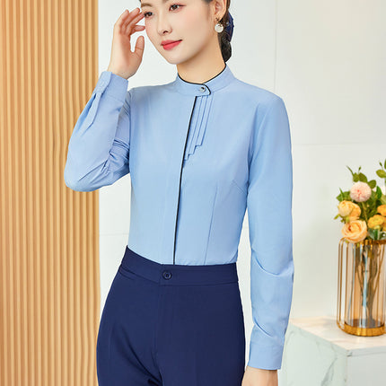 Elegant White Long-sleeved Shirt Spring and Autumn New Business Dress Dress Overalls Round Neck Buckle Women's Shirt