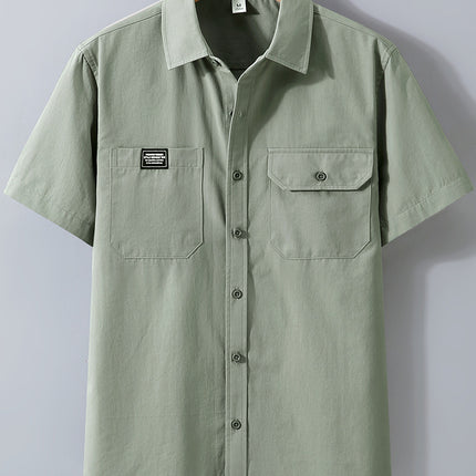 1515 High-end Sense Japanese Style Short-sleeved Shirt Men's Summer New Loose plus size Workwear Shirt Puffy Handsome Lapel Top