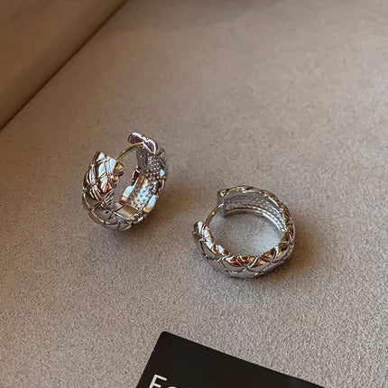 The Story of Rose with Copper Plated 18K Real Gold Earrings Diamond Plaid Gold Ring Earrings Light Luxury High-end Sense
