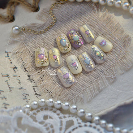 European Style Heart Gemstone Nail Art Stickers Embossed New 3D Stereo 5D Popular Ins Aurora Gradient Nail Stickers