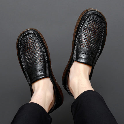 Cross-Border Hot-Selling Spring and Summer New Products Hand-Stitched Casual Men's Shoes Fashionable Soft-Soled Hollow Breathable Leather Shoes