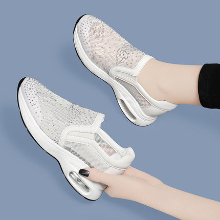 Inner Height Casual Shoes 2024 Spring and Summer New Black Air Cushioned Shoes Mesh Shoes Breathable Mesh Lazy Slip-on Women's Shoes