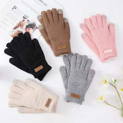 Winter Gloves for Women, Fleece-Lined and Thickened, Five-Finger Student Cute Knitted Cold-Proof Cycling Touchscreen Warm Cycling Gloves