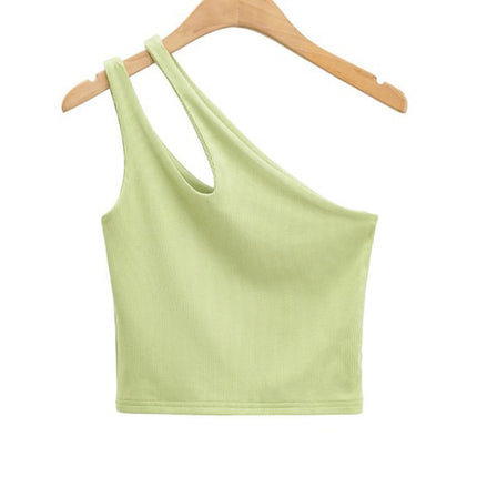 2024 New Summer Style European and American Short Sexy One-Shoulder Double Shoulder Cut Out Slim Vest Top