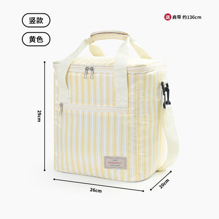 Vertical Stripesd Thermal Insulation Picnic Bag Outdoor Travel Camping Style Satchel Storage Bag Thickeneded Large Capacity Waterproof and Stain-Resistant