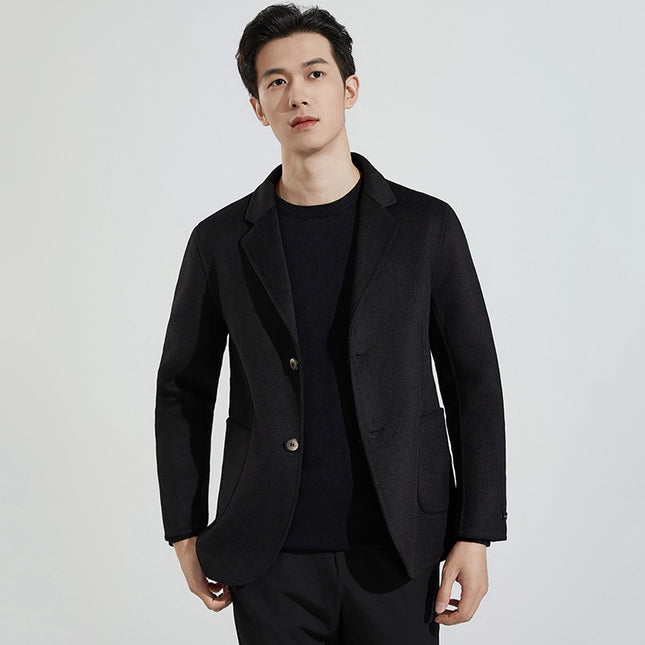 2025 Autumn and Winter Thickened Double-Sided Wool Suit Jacket for Men, Fashionable Single-Breasted Casual Cashmere Jacket, Small Suit
