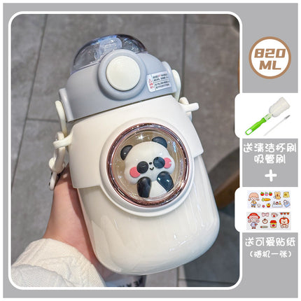 Cute Children's Plastic Cup Large Capacity Straw Water Cup High Color Value Women's Big Belly Water Cup Special Cup for Students