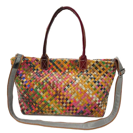 Cross-Border European and American Trendy Women's Bags, Colorful Cowhide Fashion Versatile Woven Shoulder Tote Genuine Leather Crossbody Bag Large Capacity