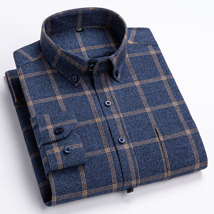 New Spring and Summer Pure Cotton Men's Shirts, Brushed Plaid Long-Sleeved Casual Shirts, Slim Fit, Fashionable and Versatile Tops Wholesale