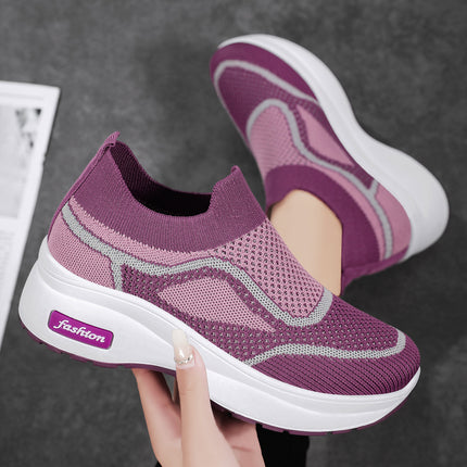 Mom's Shoes, Casual Style Women's Shoes, Wholesale and Dropshipping, Height-Increasing Shoes, 2026 New Style, Fly-Knit Breathable Thick-Soled Mesh Shoes