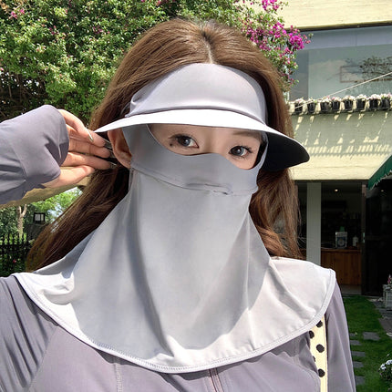 Sunscreen Cap Women's Summer Full Face Sunshade Anti-UV Riding Ice Silk Cool Sense Breathable Mask Neck Protection Integrated Cap