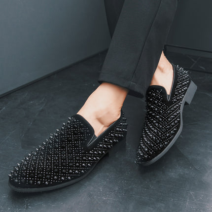 Men's Shoes Cross-border plus size New Leather Shoes Fashion Frosted Rivet Loafers Night Shop Hair Stylist Pointed Shoes