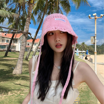 Korean-Style Beggar Hat, Fisherman Hat for Women, Spring and Summer, Face-Slimming Bucket Hat, Breathable Knit Hat, Trendy Sunshade and Sun Protection for Adults
