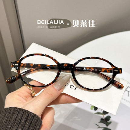 Fake Nerd-Style Oval Frame Women's Tortoiseshell Eyeglass Frames Ultra-Light Eyeglass Frames Plain Tr90 Factory Wholesale