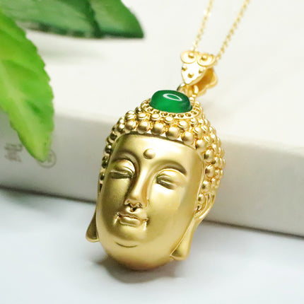 Aiyu Natural Green Agate Buddha Head Pendant Ice Green Chalcedony Buddha Necklace Wholesale Dropshipping S4011904