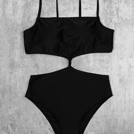 Billion swimming one-piece swimsuit women's 2025 solid color stitching hollow European and American sexy swimwear foreign trade wholesale clearance