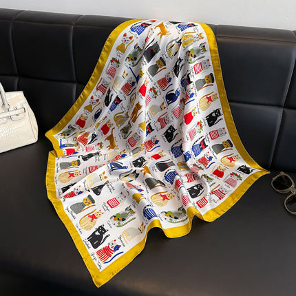 Simulated Silk Printed Silk Scarf for Women, Korean Cashew Leopard Print Headscarf, Four-Season Scarf, Professional Scarf Wholesale