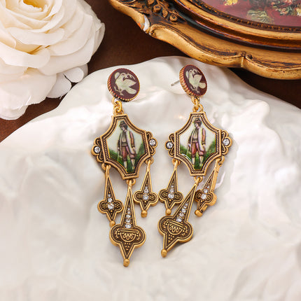 Vintage 925 Silver Needle European and American Fashion Retro Character Portrait Long Tassel Earrings