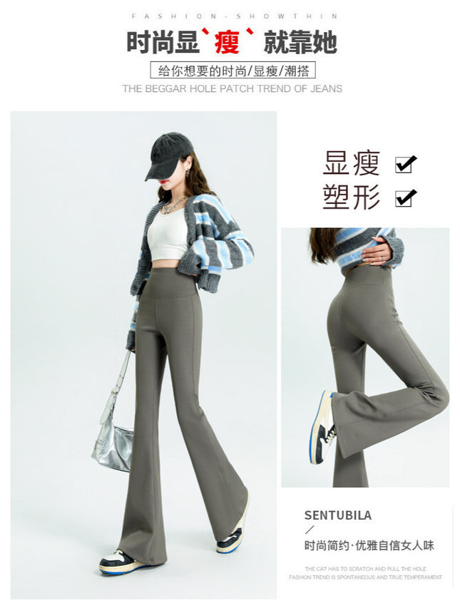 Long Shark Pants Women's High Waist Pants Autumn and Winter fleece-lined Slim-fit Mop Pants Dose-fit Trousers Loose Fashion Flared Pants