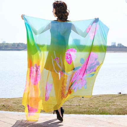 Seaside Sunscreen Silk Scarf Imitation Silk Scarf Spring and Summer Joker High-grade Printed Beach Scarf Silk Scarf Shawl Wholesale