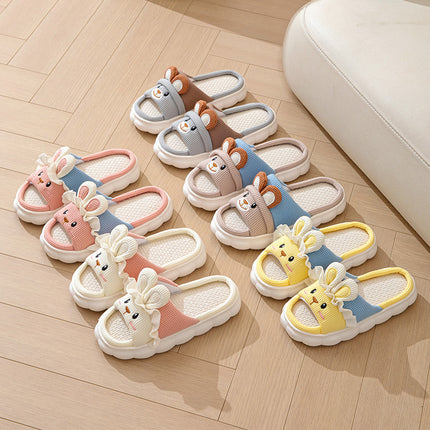 Cute lace rabbit parent-child male and female baby adult indoor and outdoor home wooden floor thickened linen Four Seasons slippers
