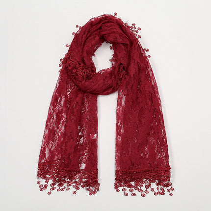 Summer foreign trade new solid color floral tassel shawl ladies fashion thin plum blossom lace long towel