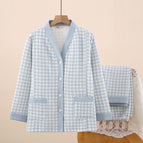 V-neck-air cotton-lattice-blue / M