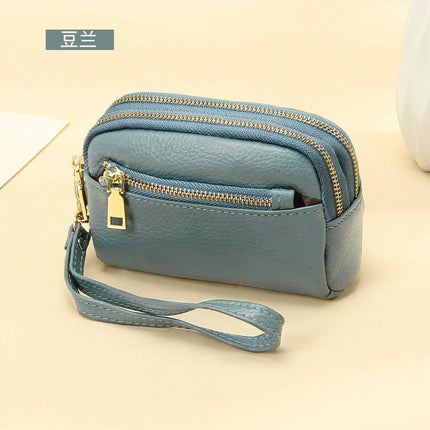 New first layer cowhide hand-held small wallet handbag simple Mini small three zipper leather coin purse for women